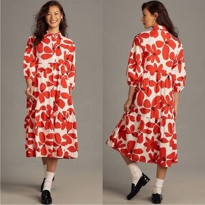 Anthropologie Red and White Floral Maxi Dress